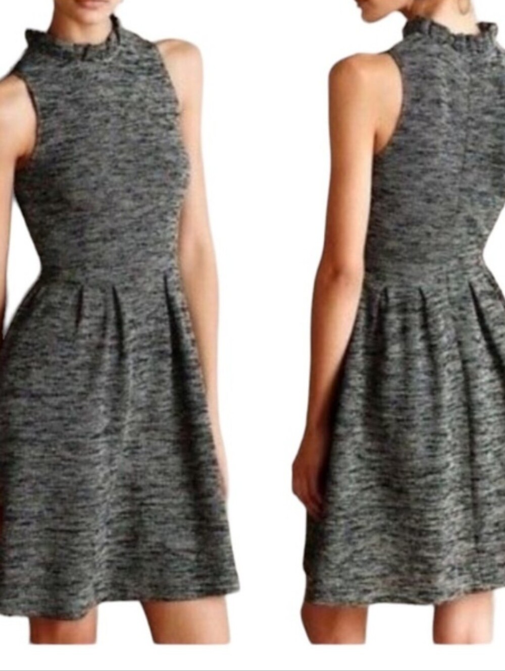 GANNI x Anthropologie Space-Dye Knit Mock Neck Pleated Skirt Dress Medium M